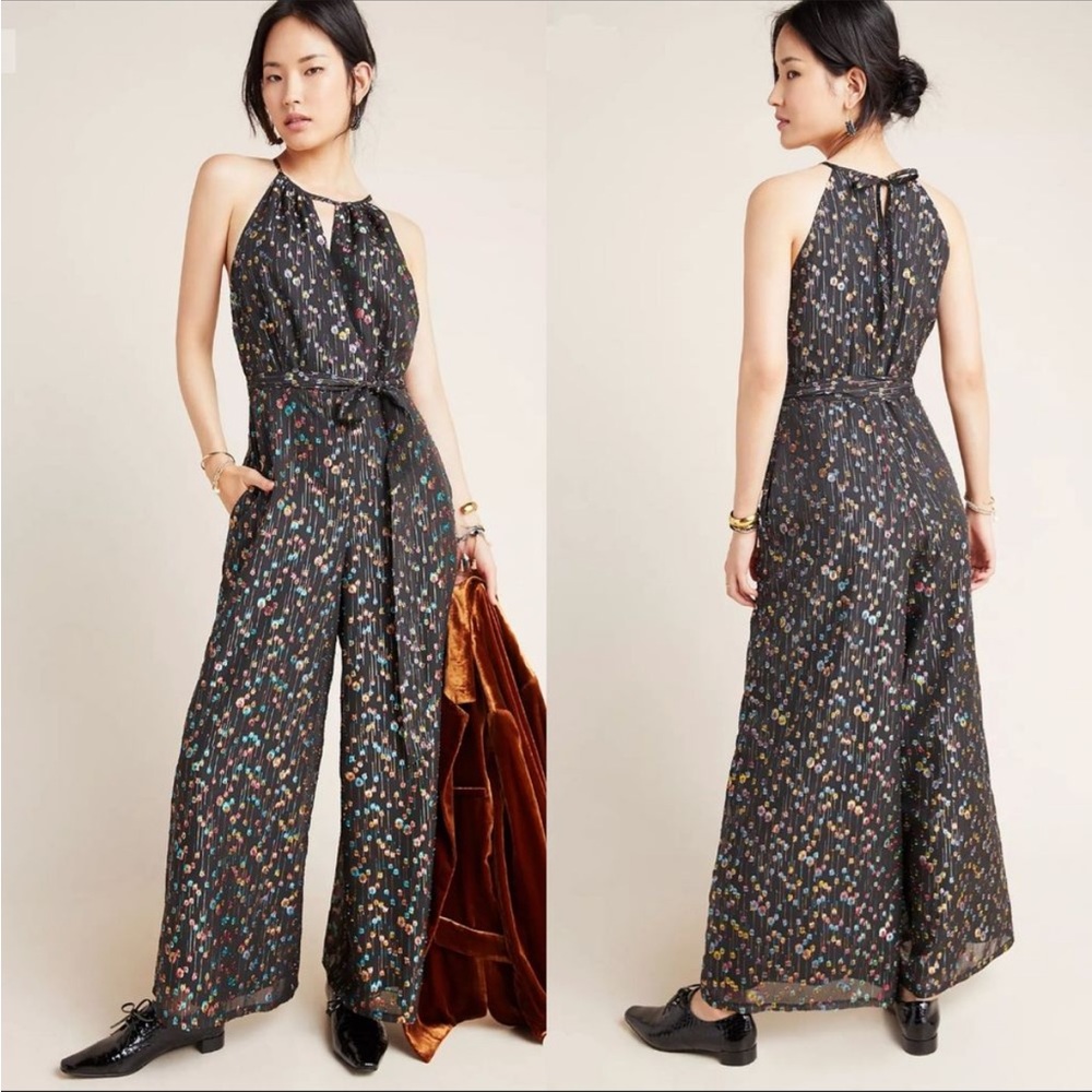Sold Anthropologie Edita Metallic Halter Jumpsuit